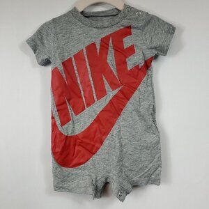 Nike Baby Boy Romper Coverall Body Suit Grey Red Button Bottom & Top Sz 6M